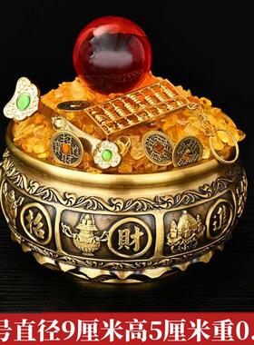 纯黄铜实心聚宝盆缸铜米缸中式摆件客厅家居店铺聚财小铜盆存钱罐
