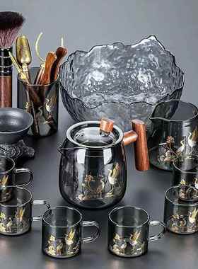 灰色玻喝璃茶具套装家用轻奢高档透明烟茶办壶公室泡茶K6BC8TX2茶