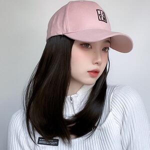 新款直销帽子假发一体遮阳棒球帽夏季全头套锁骨发显脸小带头发防
