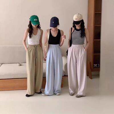 Women Summer Casual Lightweight Wide Leg Pants with Pockets