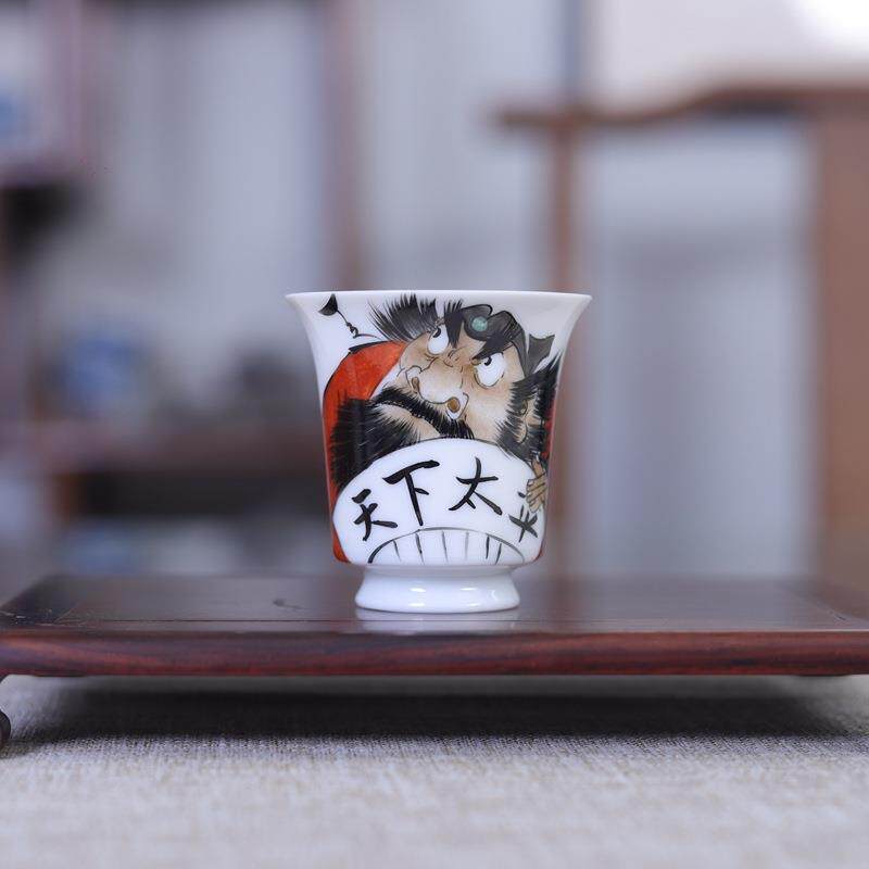 九希堂手绘闻香杯高端品茗杯家用茶具钟馗人物画主人杯高足马蹄杯