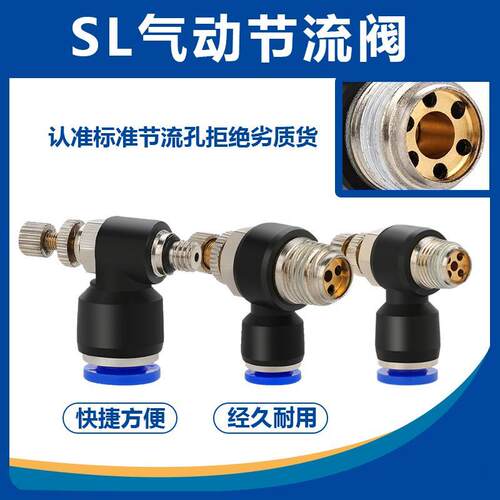 SL接头气管快速插节流阀01气动6可调02气缸调速阀SL4螺纹8-M5