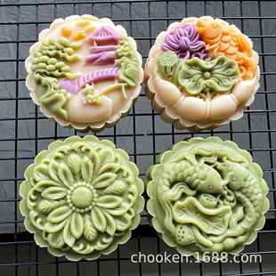 200g手压式 月饼模具150克 磨具mooncakemold 烟波垂钓