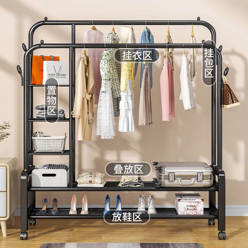 简易组装晾衣架落地折叠双杆式单杆式晾衣杆室内晒衣架卧室挂衣服