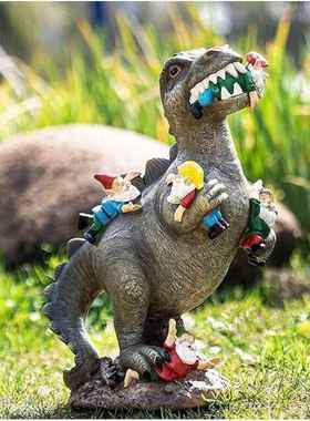 侏罗纪侏罗纪恐龙吃侏儒树脂园林摆件猫咪抓侏儒树脂工艺品摆件