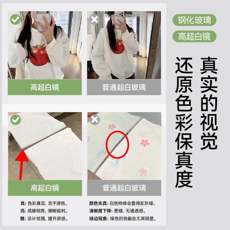 钢化全身衣镜壁衣挂式镜贴墙1106玄关镜穿镜家用试镜卧室金边框落