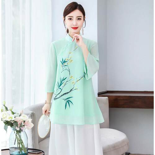 高档太极女子优上衣陈佳友中式时尚雅雪纺太服极晨练服习练服