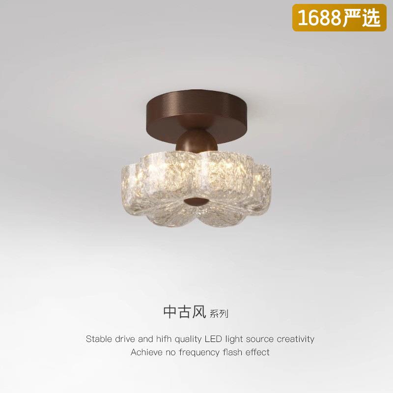 中古风树脂花朵吸顶灯法式复古阳台入户玄关灯具高级感