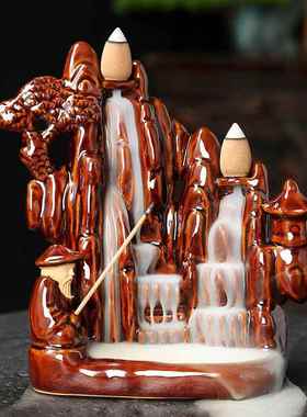 倒流香炉高山流水创意摆件檀香沉香大号茶道家用室内香薰炉禅意定