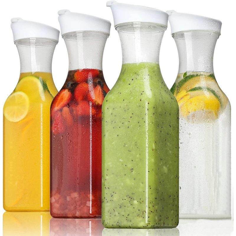 1500ml方形透明塑料果汁壶带密封翻盖水瓶牛奶咖啡饮料容器冷泡