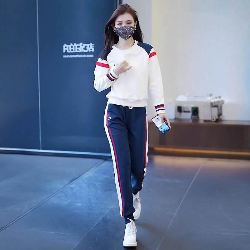 时尚休闲运动服套装女装2026春秋新款减龄百搭时髦宽松圆领两件套