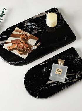 北欧轻奢天然大理石托盘半圆异型托盘样板间样品屋展示中心装饰摆