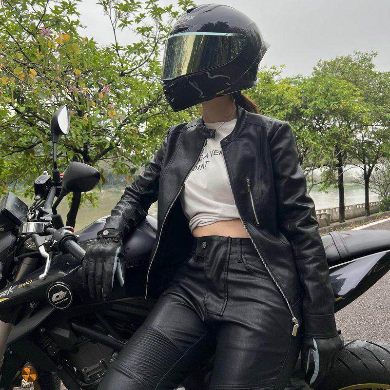 机车骑行服 四季防风机车复古休闲夹克皮衣 女款骑士挡风防摔服