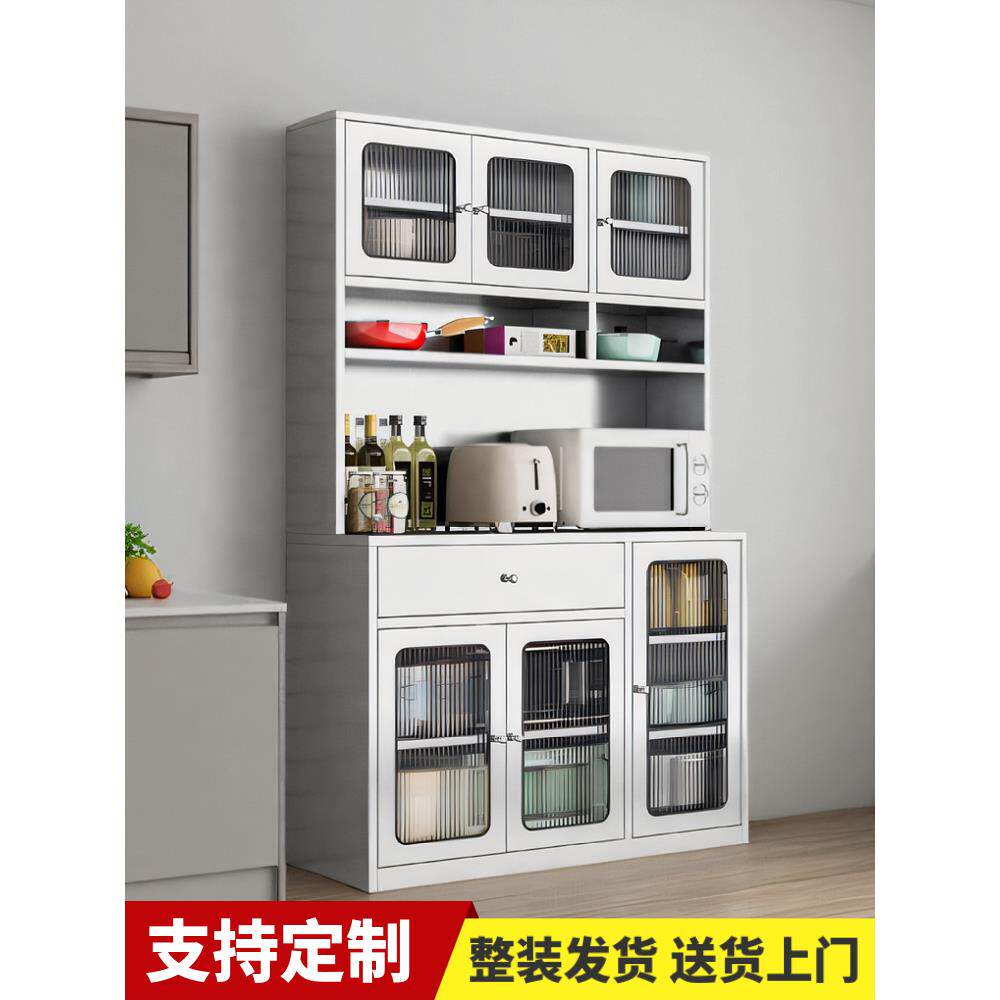 不锈钢厨房橱柜落地式多功能餐边柜微波炉烤箱收纳柜家用储物柜子