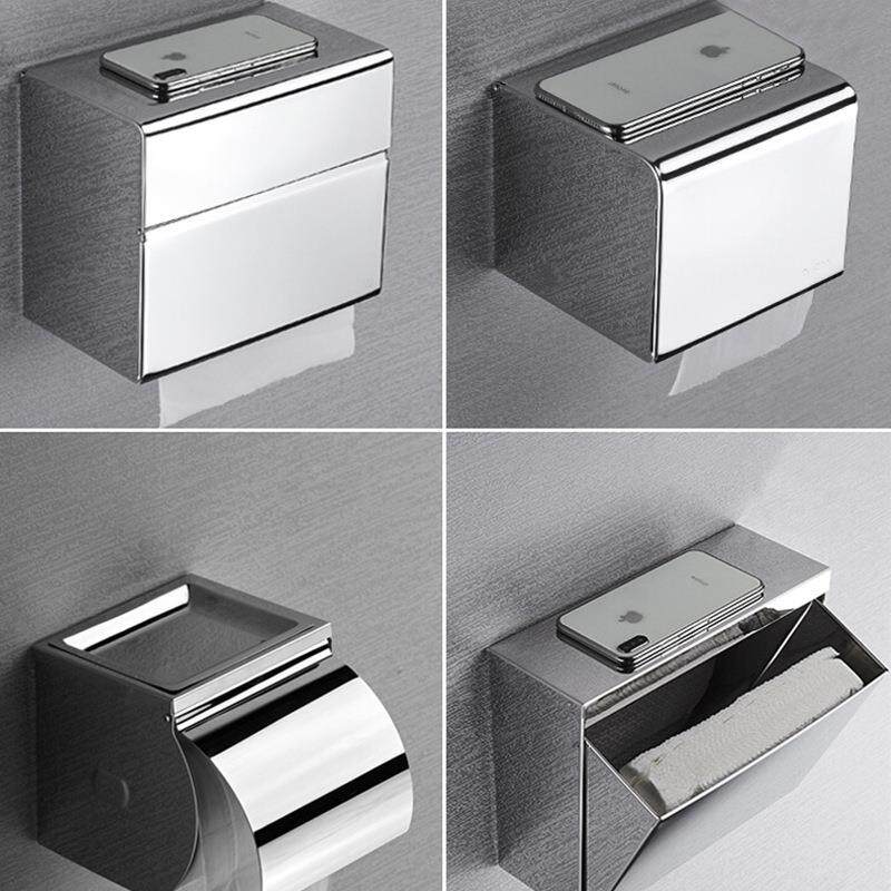 厕所手纸盒卫生间纸巾盒防水多用途挂壁式304不锈钢厕纸盒卷纸架