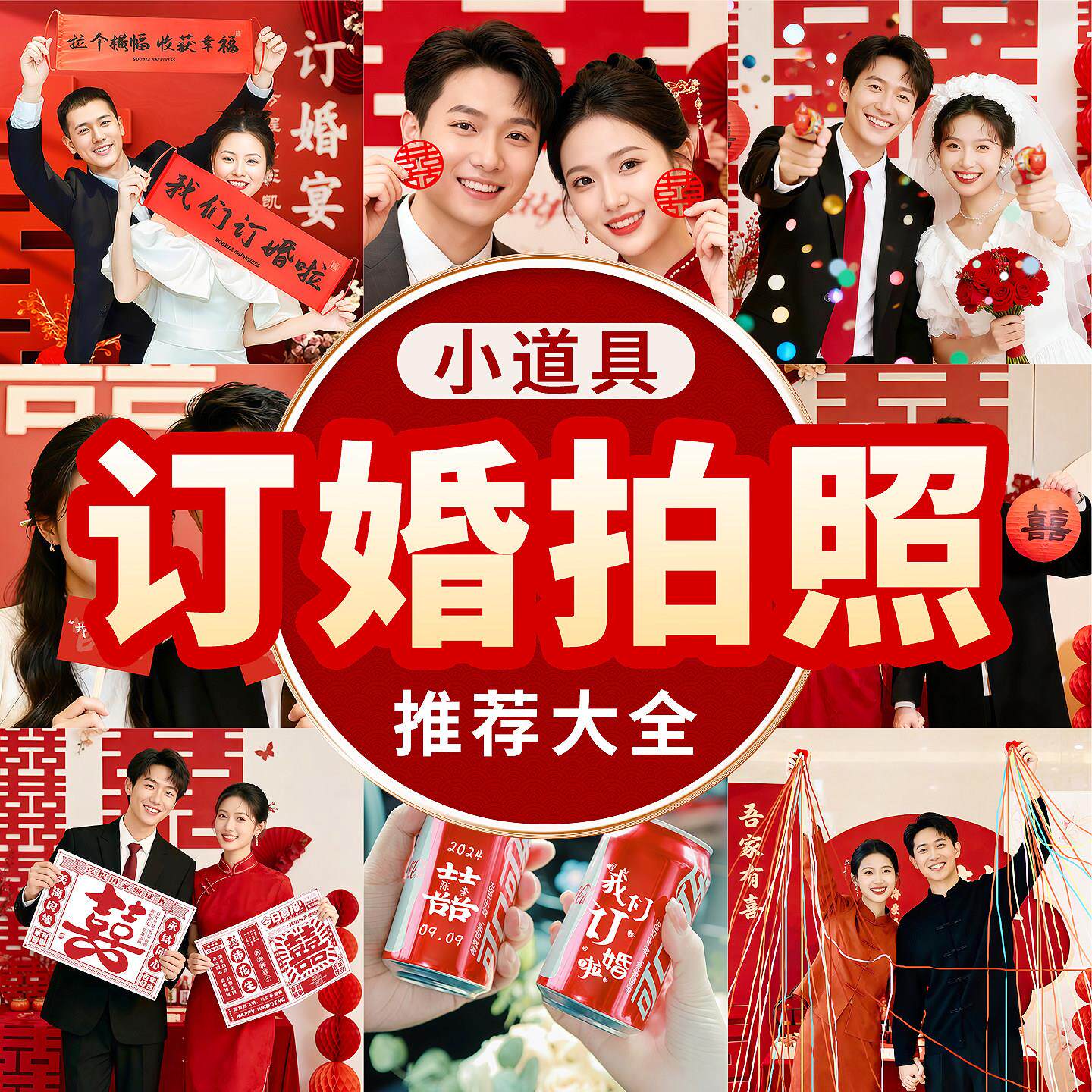订婚拍照道具氛围感摆台布置装饰摆件拍摄出片用品小物件喜字横幅