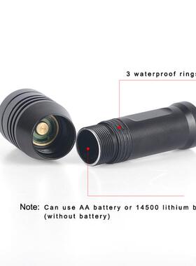 新款迷你潜水手电筒 户外LED强光L2手电水下80米AA 14500两用