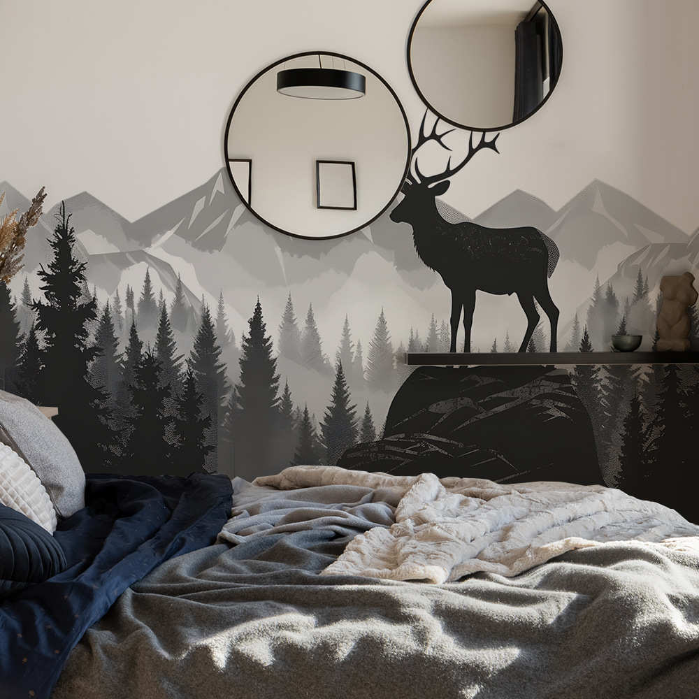 fun-L046北欧极简森林麋鹿卧室客厅家居背景墙美化装饰墙贴纸批发