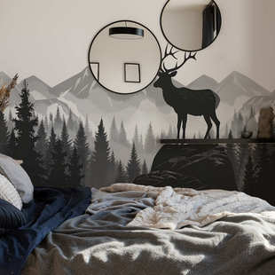 fun 饰墙贴纸批发 L046北欧极简森林麋鹿卧室客厅家居背景墙美化装