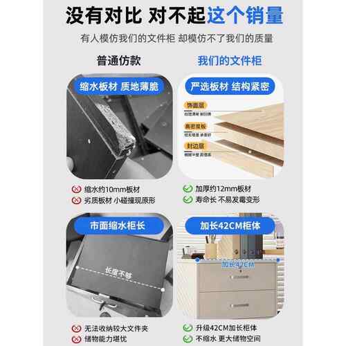 件柜文办公室木质带小柜子移锁动收纳柜抽柜带轮桌P106yi3O下屉储