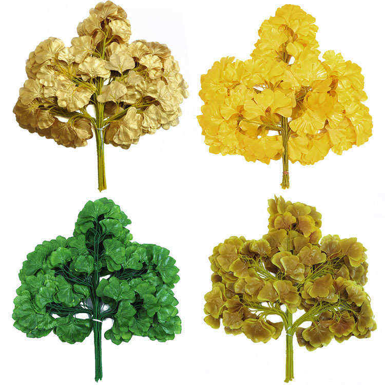 仿真银杏叶假树枝装饰黄色绿色金色白树叶子植物绿植室内工程造景