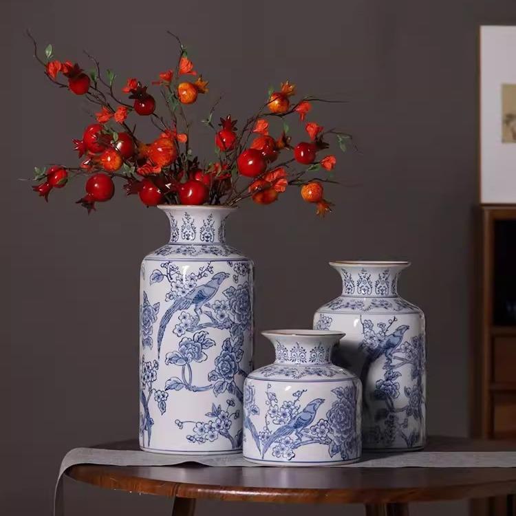 新中式复古青花瓷陶瓷花瓶条案玄关电视柜禅意家居摆件工艺品