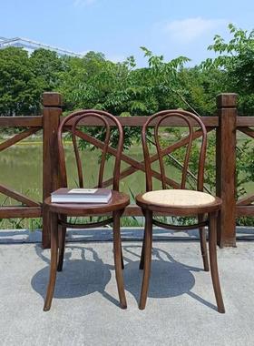 全实木餐椅家用简约现代thonet索奈特靠背藤编北欧设经济型桑纳椅