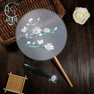 苏绣双面绣团扇刺绣绕丝包边古风扇圆形栀子花舞蹈扇汉服专用扇