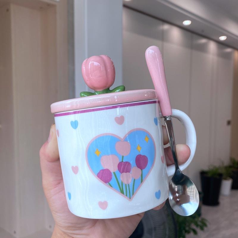 郁金香ins咖啡杯高颜陶瓷马克杯