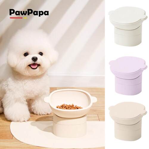 pawpapa可调节矽胶宠物碗猫碗狗碗防打翻防滑碗套装喂 食斜口水碗