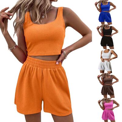 Two Piece Summer Outfits for Women Casual Sleeveless Short 2