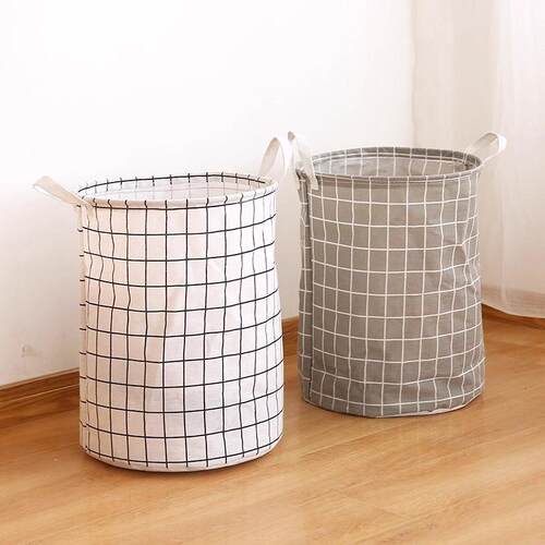 Home Fabric Laundry Hamper Storage Basket Round Cotton Linen