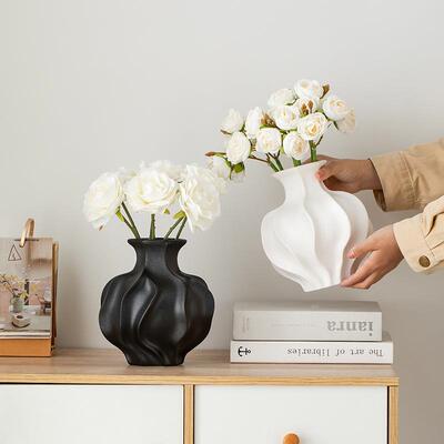 蜀门现代白色陶瓷花装饰EYO干花鲜花客厅电视插花摆件高瓶级感小