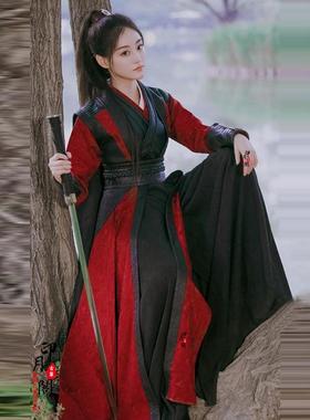 正品影视客祝绪同款女士汉服黑色红女侠女剑骑马黑衣人色刺丹客古