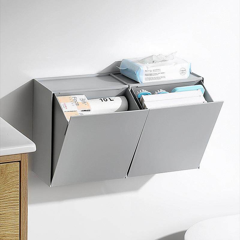 ALI6壁挂式收纳盒免打孔卫生间浴室墙上翻斗储物盒放姨妈巾纸巾整