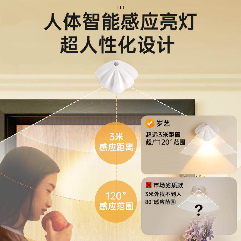 小夜灯门牌灯人体感应入户门口过道玄关楼道小山丘充电射灯洗墙灯