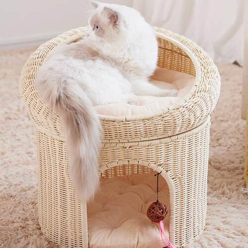 猫床别墅猫房子狗窝猫爬架耐抓藤编猫屋封闭式双层猫窝