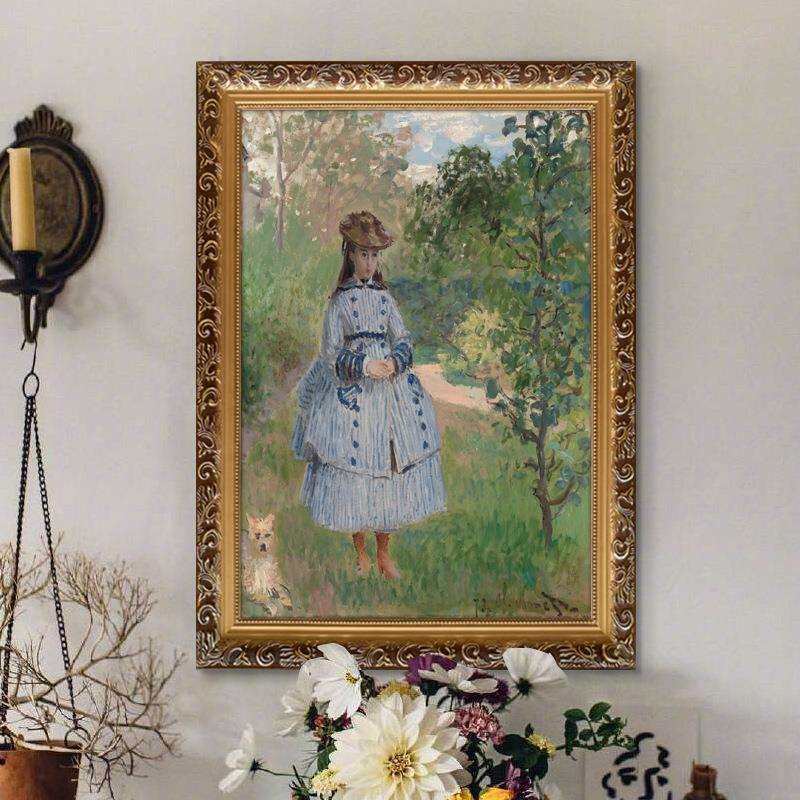 莫奈世界美名画复古简欧式人油画印象景风竖版物玄关壁炉挂KWY装