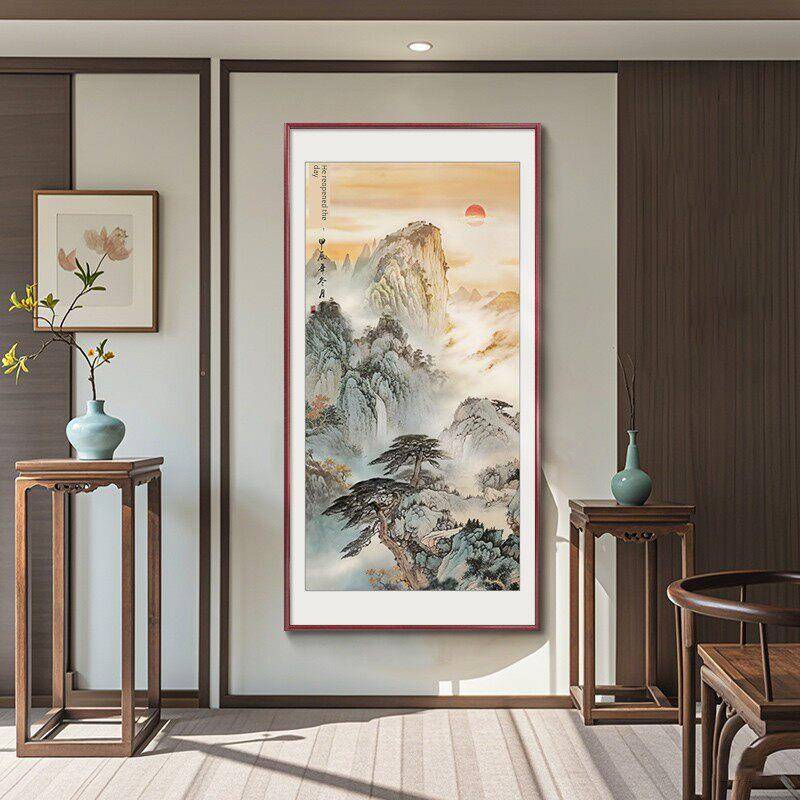 定做旭日东山画泰山画日出国画中式升入玄画关装饰水墨新风户挂水