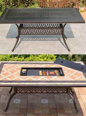 烧烤餐桌户外庭院桌桌子电烤59052碳铁室外铸烤铝板单桌花园长别