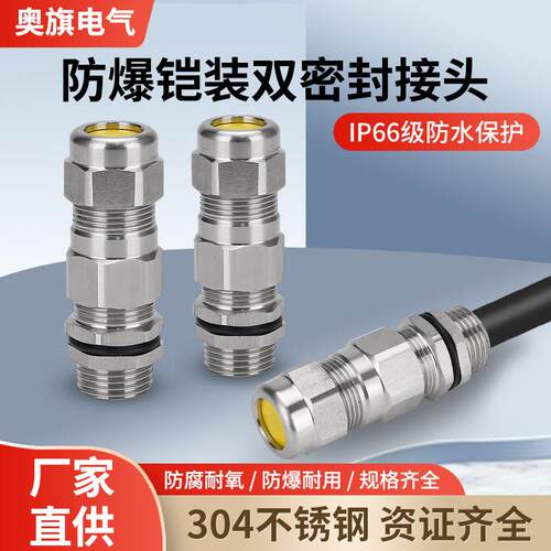 EX防爆304不锈钢铠装双密封锁紧电缆接头填料函格兰头4分M20G1/2