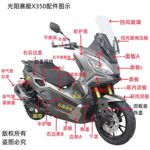 光阳赛艇X350T-16ADV外壳 车壳前围 挡泥板护板侧板 边轨 大灯