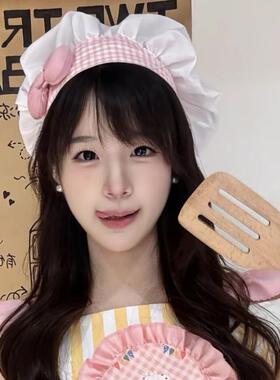 小红书同款格子蝴蝶结厨师帽料理饼饼大厨cos料理鼠王帽拍照道具