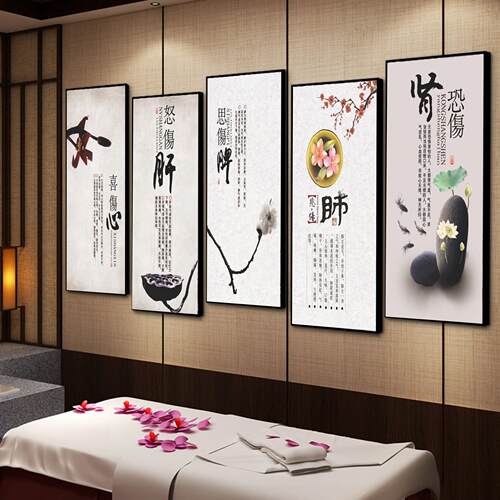 美容院馆中医四季养生思伤脾恐伤肾悲伤肺现代装饰画挂图kt板定制