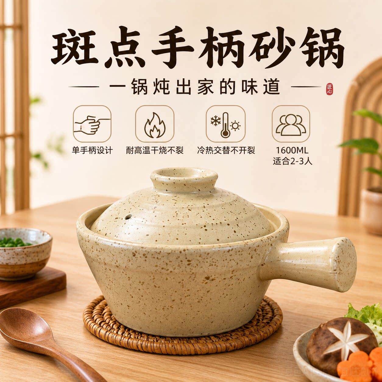 单柄砂锅煲家用耐高温煲仔饭煲汤米线商用干烧不裂瓦斯炉专用沙锅
