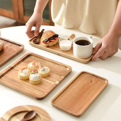 Coffee Bread Tray Rectangular Wood Platter Breakfast Serving