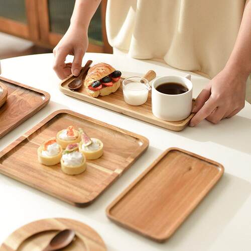 Coffee Bread Tray Rectangular Wood Platter Breakfast Serving