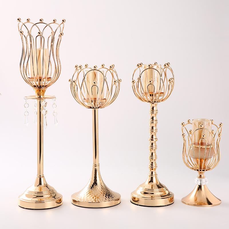 欧式新款铁艺烛台婚庆轻奢简约签到台装饰摆件工艺品五金道具