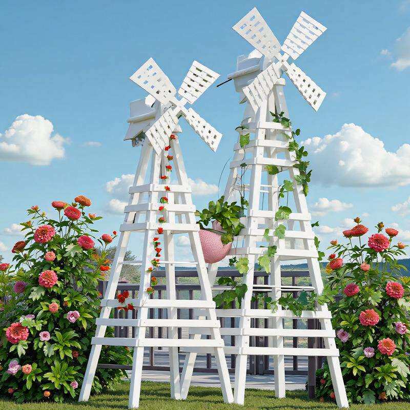 户外大风车花架室内庭院别墅民宿装饰防腐实木茉莉爬藤植物站架子