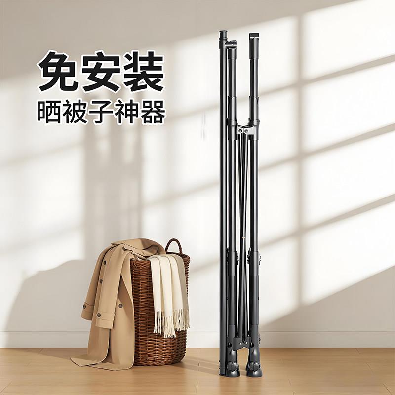 可移动落地式晒衣架室内双杆隐形晾衣架家用阳台折叠晒被架